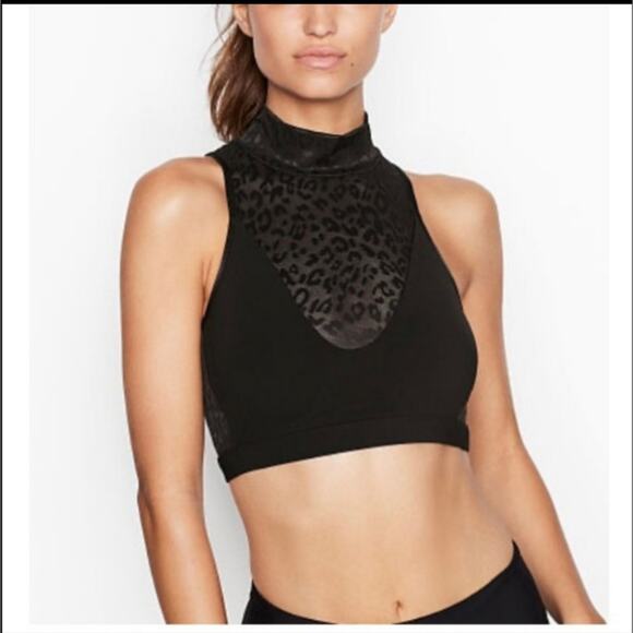 Victoria's Secret Other - Victoria's Secret Small keyhole open back cheetah print black athletic crop top